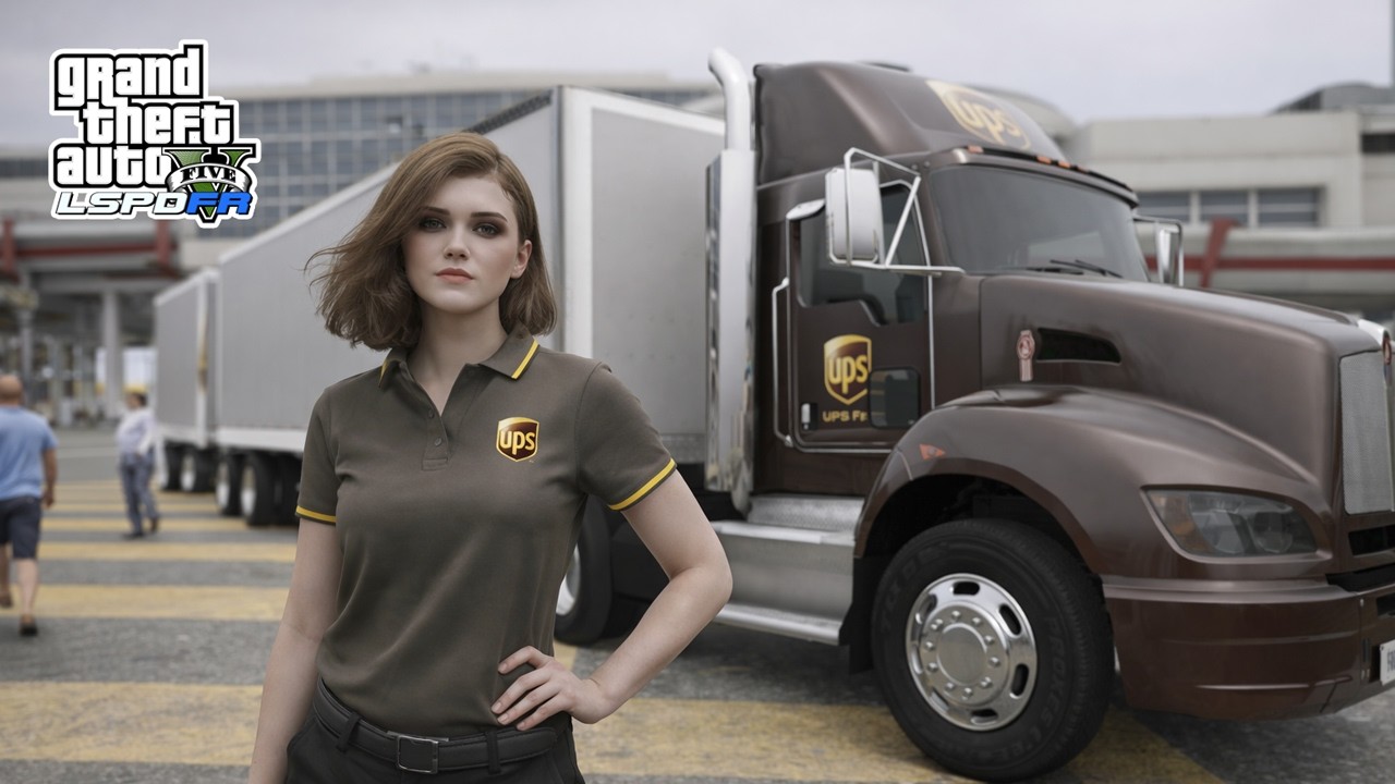 GTA 5 Trucking Job | UPS Semi Truck Hauling Double Trailer From Airport To Paleto Warehouse