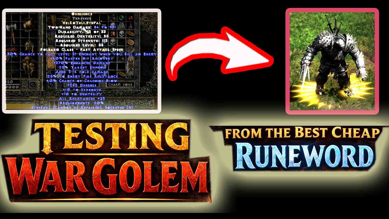 WOW !! Maximize Your Necro’s War Golem with Obedience Runeword on Ethereal Elite Polearm - Diablo 2