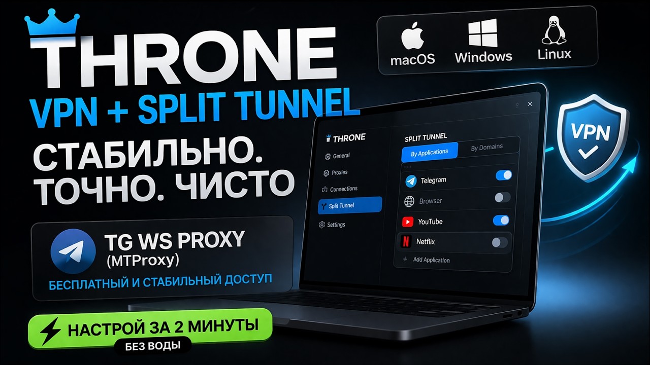 Throne + TG WS Proxy: Split tunnel VPN и Telegram за 2 мин