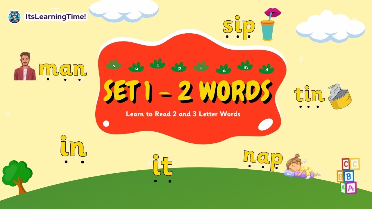 2 and 3 Letter Words Blending Practice | Set 1 -2 Words | VC, CV and CVC s, a,  t, p, i, n, m, d