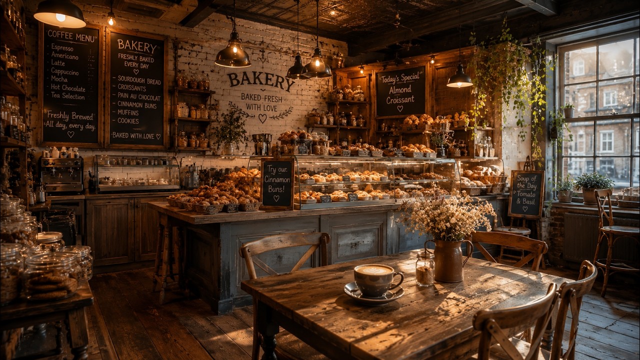 ☕ Cozy Bakery Cafe Ambience | Relaxing Coffee Shop Jazz & Pastry Vibes 🥐✨ (4 Hours)