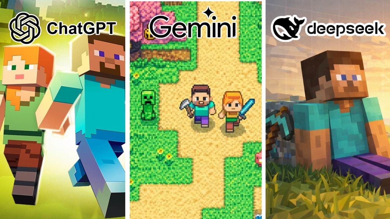 ChatGPT vs Gemini vs DeepSeek Criando MINECRAFT do ZERO! (jogável?)