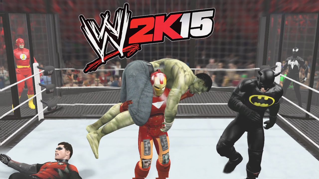 WWE 2K15 — ЖЕЛЕЗНЫЙ ЧЕЛОВЕК против БЭТМЕНА против РОБИНА против ХАЛКА против ФЛЭША против ЧЕЛОВЕК...