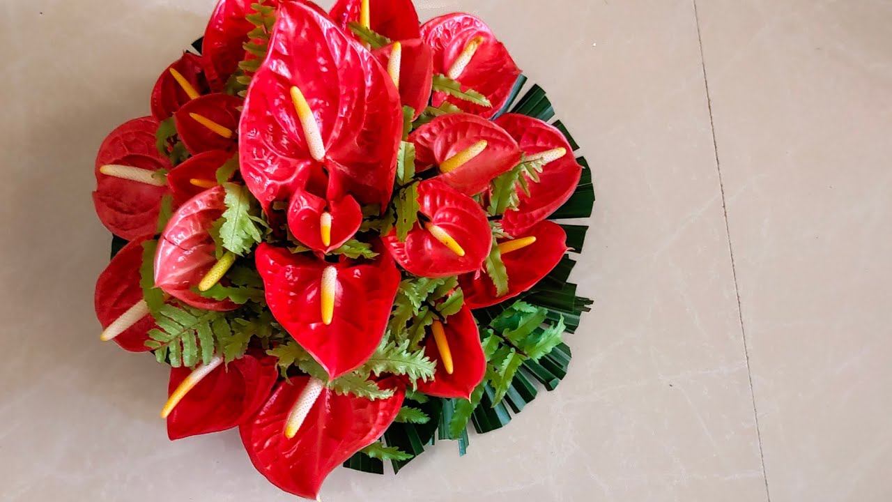 HOW TO MAKE FRESH FLOWER BOUQUET WITH ANTHURIUM