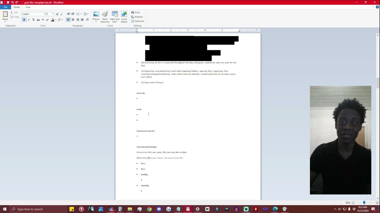 My Goal Setting Template, Pt 2 Template & Notes