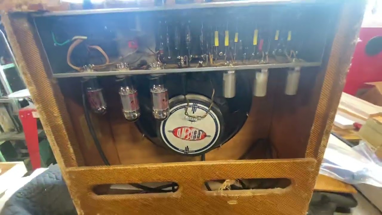 1955 tweed Bandmaster on the bench at p2pAmps