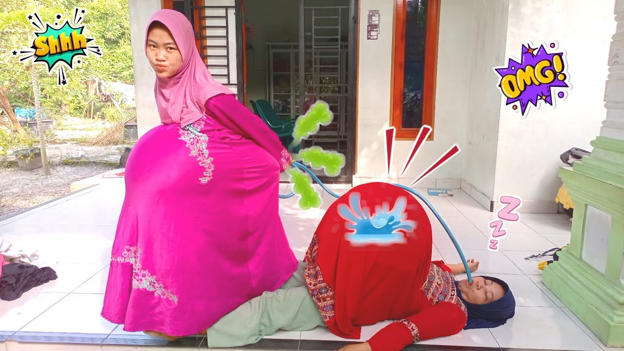Drama Lucu,,!! Mama tidur perut di isi angin ajaib pakai selang sama ibi hamil perut jadi bunjit