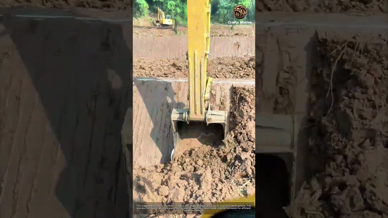 Rural Land Development Building Irrigation Canals with Heavy Machinery: Excavator Trenching