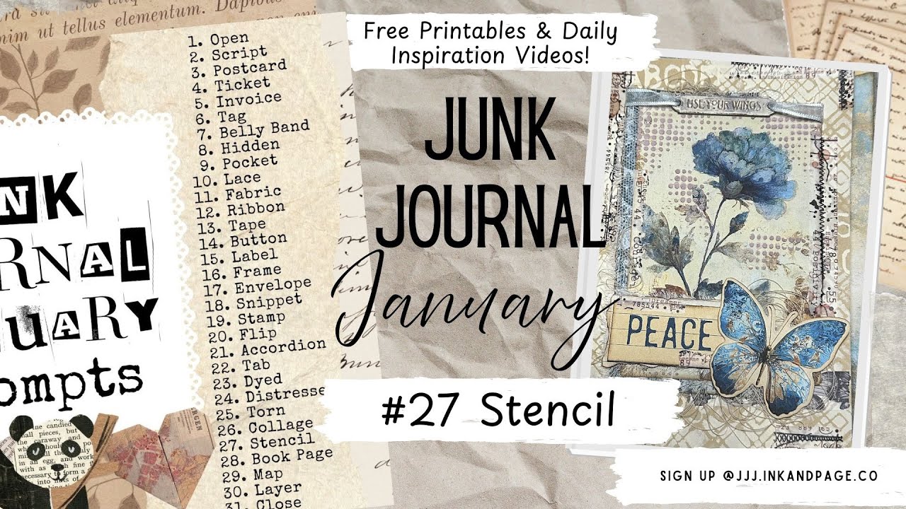 Stenciling with Texture Paste & Paint | #27 Stencil | Junk Journal January | Free Printables! | Easy