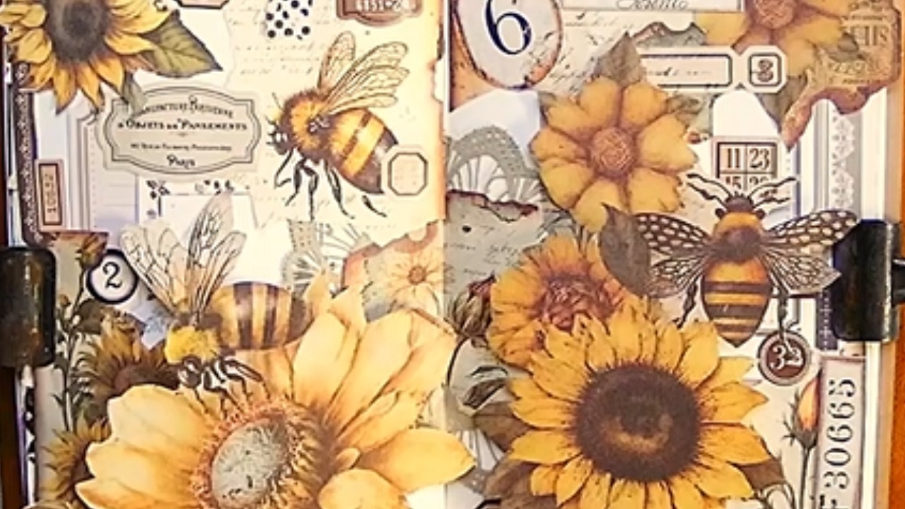 Warm Botanical Collage with Sunflowers & Bees | ASMR (no talking)