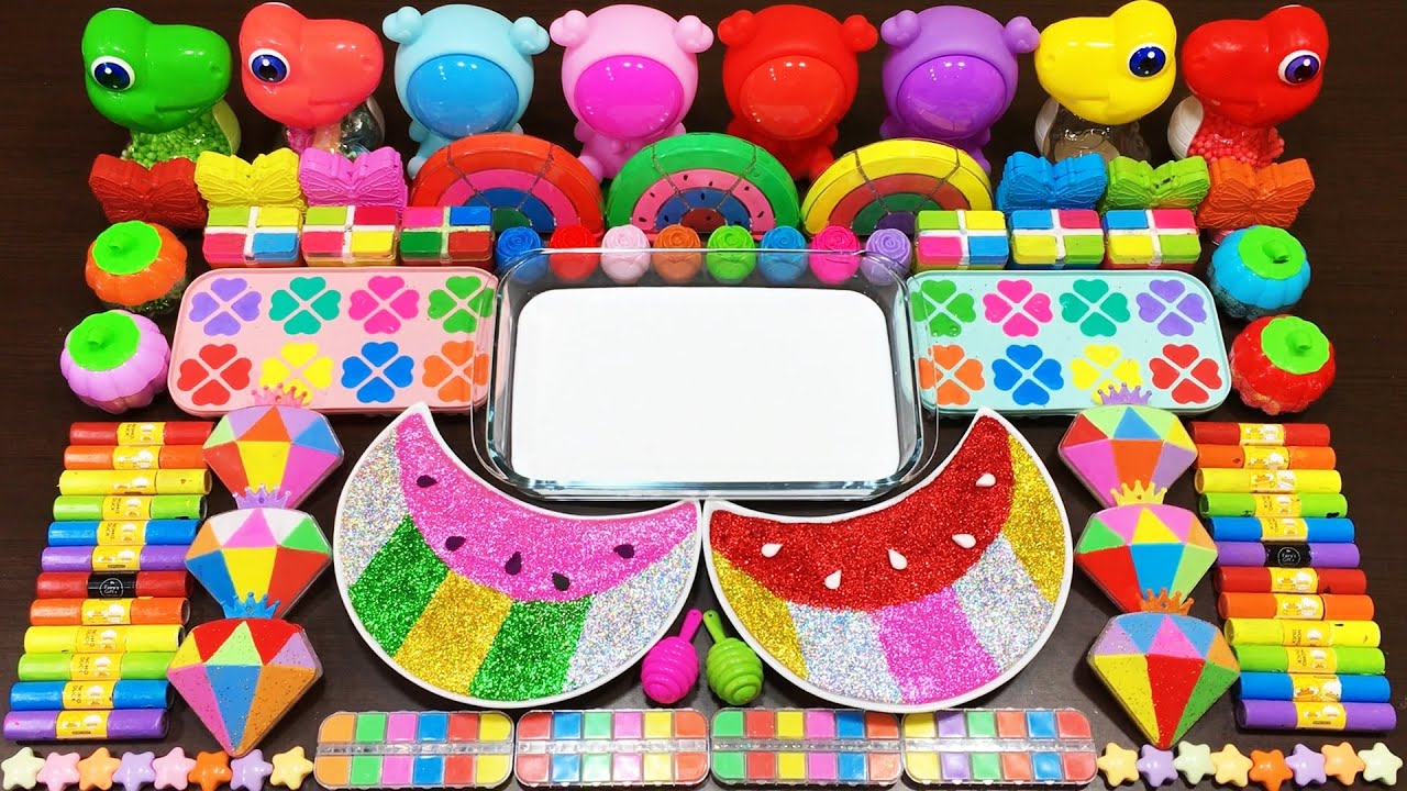 SATISFYING WITH RAINBOW SLIME MAKEUP & FLOAM ! Mixing Random Things Into GLOSSY Slime #1388