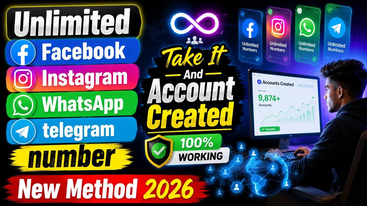 Unlimited Facebook Instagram WhatsApp telegram number Take It And Account Created. New Method 2026