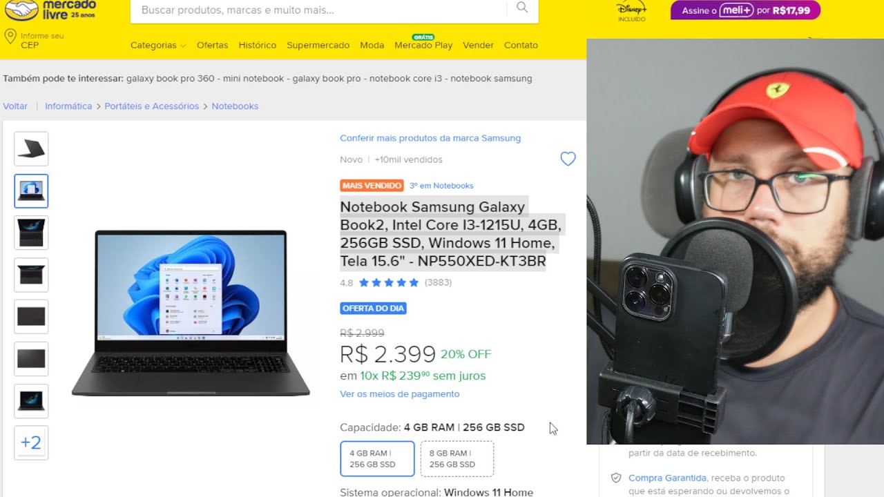 Notebook Samsung Galaxy Book2, Intel Core I3 1215U, 4GB, 256GB SSD, Windows 11 Home, Tela 15 6   NP5