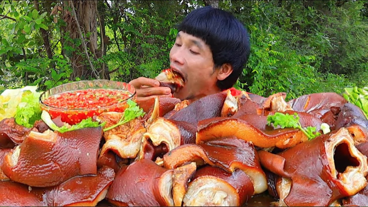 หน้ากากหมูตุ๋นจิ้มซีฟู๊ดแกล้มผักส้มแซ่บคักอีหลีครับพี่น้องMUKBANG EATING SHOW/โก้อีสานพาแดก