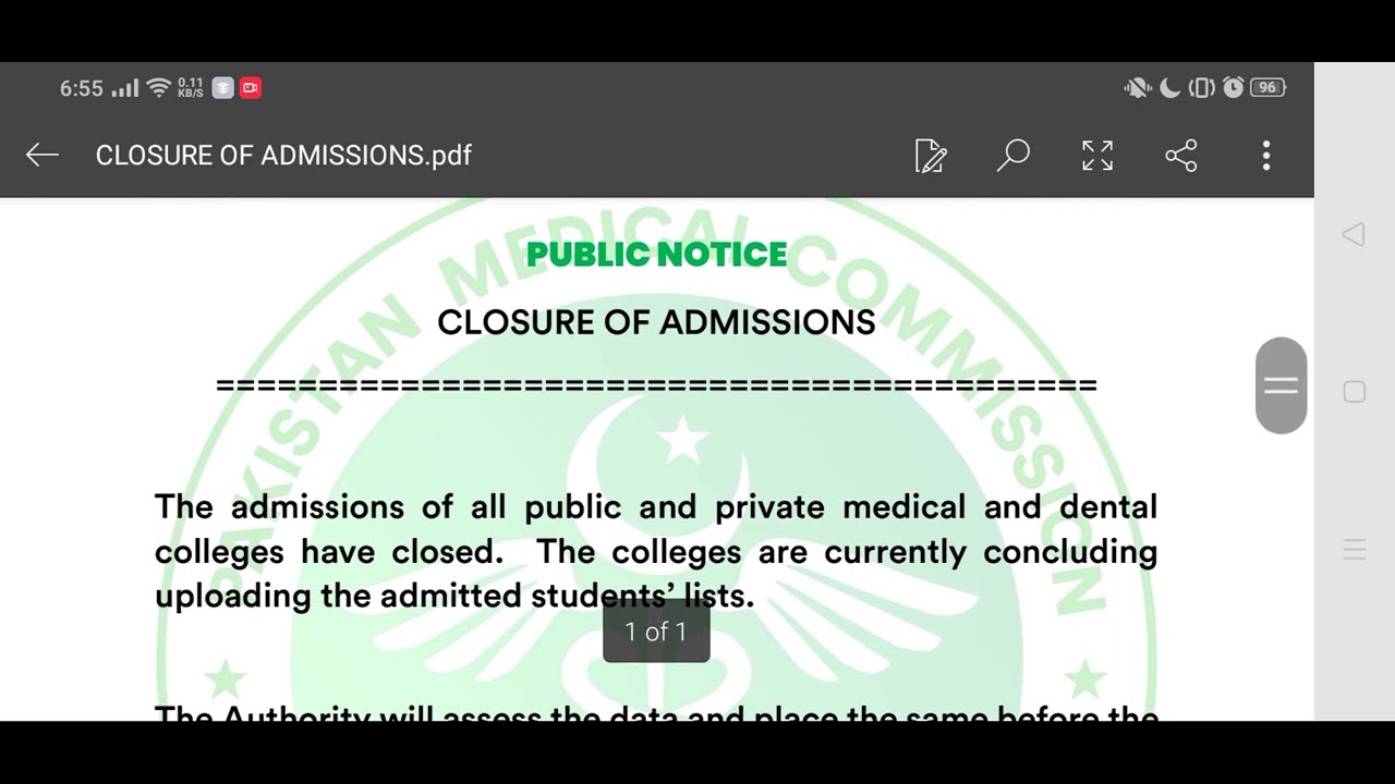 PMC Admissions Alert!!!! Breaking News.