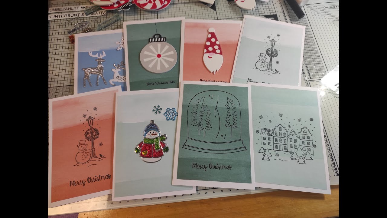 8 Weihnachtskarten - Slimline Paper Pad von Action und Material von TEDI - leicht zum nachbasteln