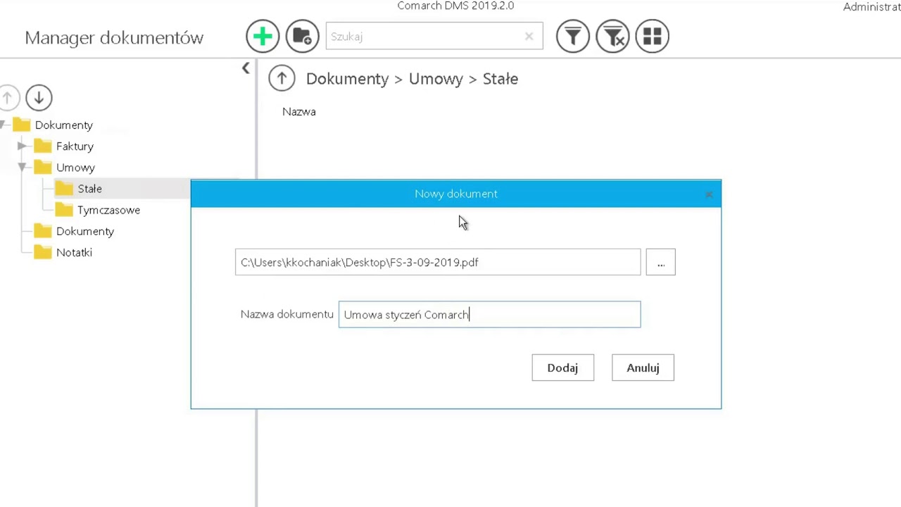 Manager dokumentów w Comarch DMS