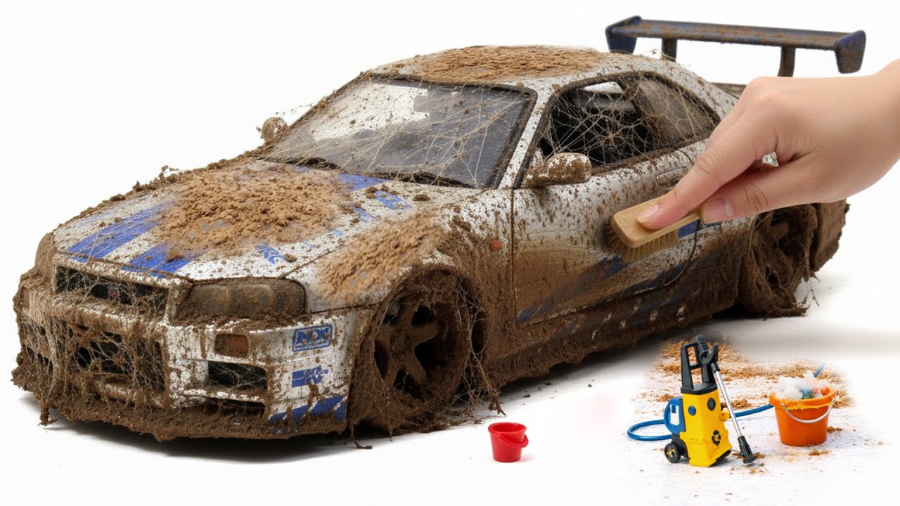 Super Realistic Cleaning of a 1:20 Nissan Skyline GT-R After an Extreme Off-Road Adventure 🥵