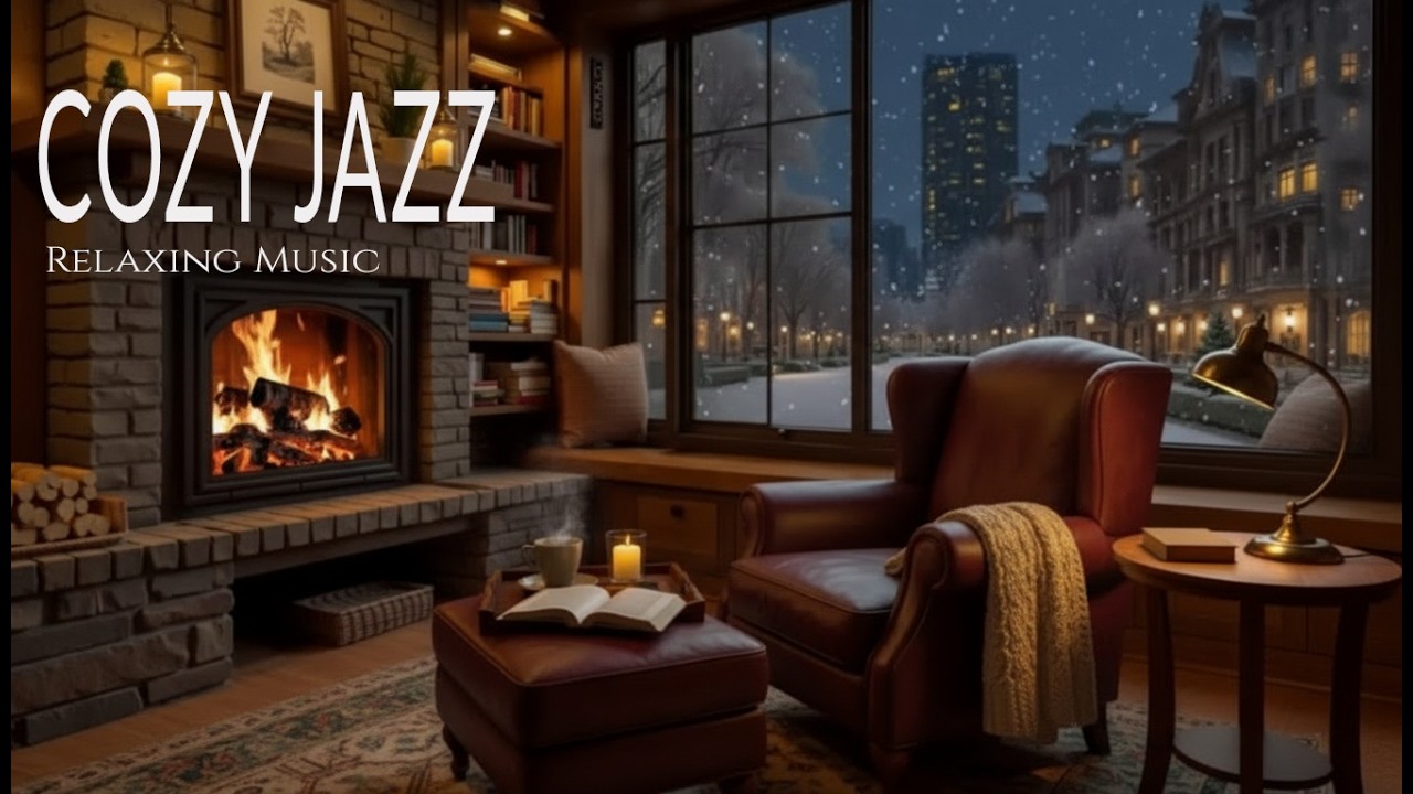 Peaceful Winter Evening Cafe Atmosphere ~ Jazz Piano Music and Fireplace Sounds for Relax, Study