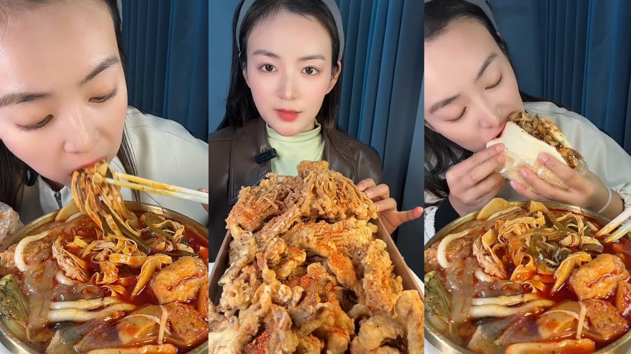 Spicy Hot Pot Noodles & Crispy Fried Mushrooms Mukbang | ASMR Eating Show