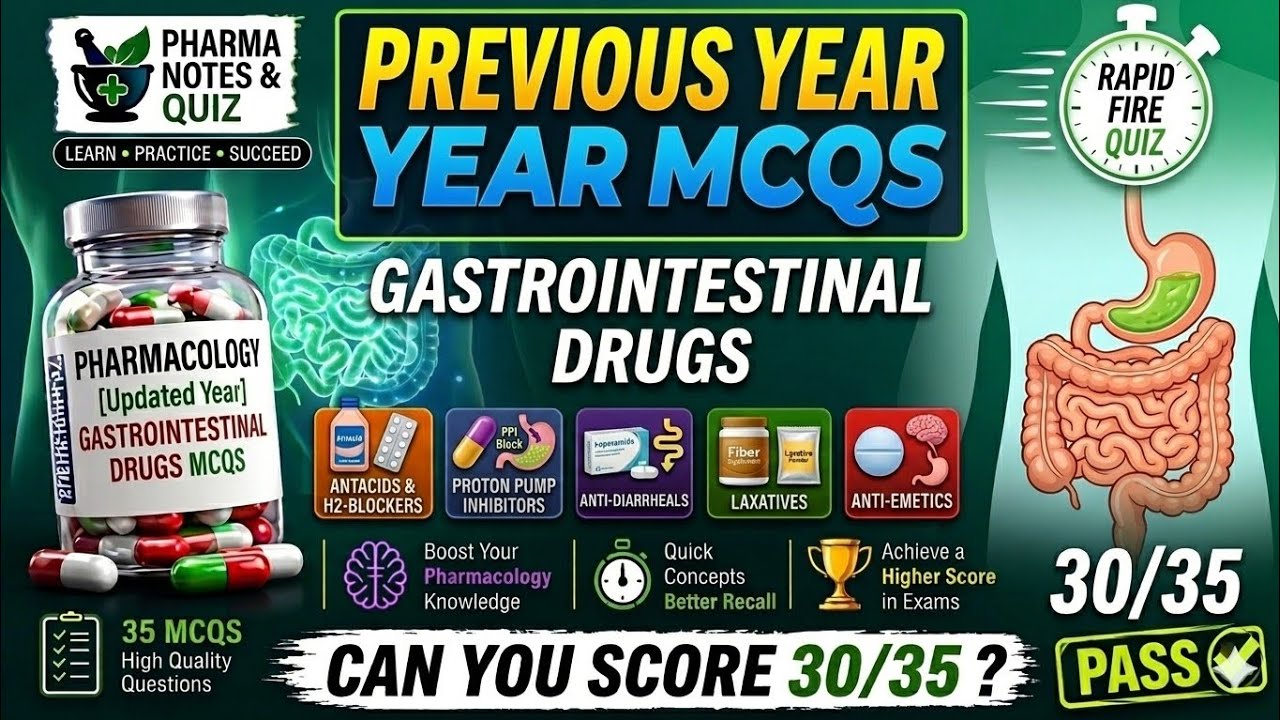 💊 Previous Year MCQs | Gastrointestinal Drugs 35 Questions Rapid Fire Quiz 🚀 | Score 30/35 Challenge