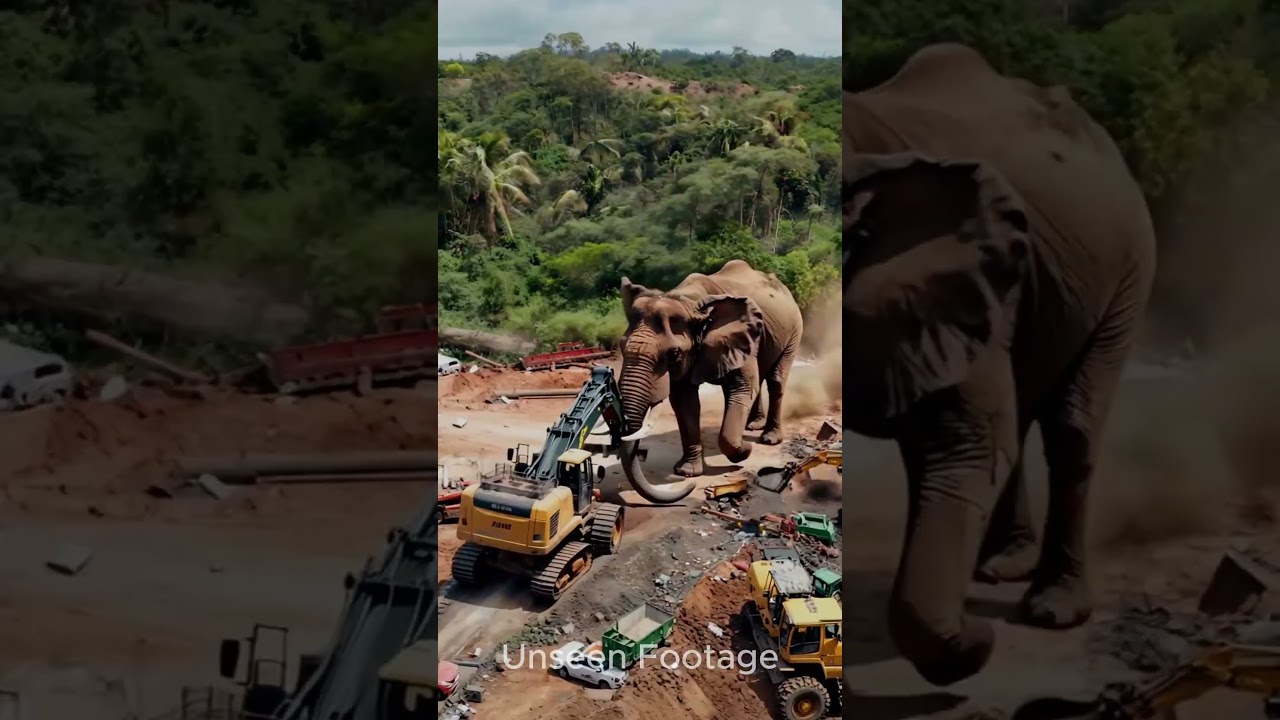 Elephant attacks on Excavator #youtubeshorts #shortvideos #shortsvideo #shorts #short #animals #save