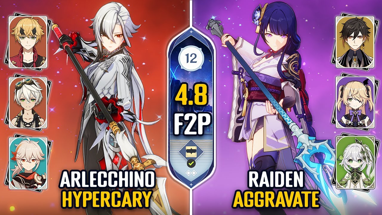 F2P C0 Arlecchino Hypercarry & C0 Raiden Aggravate Team | Spiral Abyss 4.8 Floor 12 | Genshin Impact
