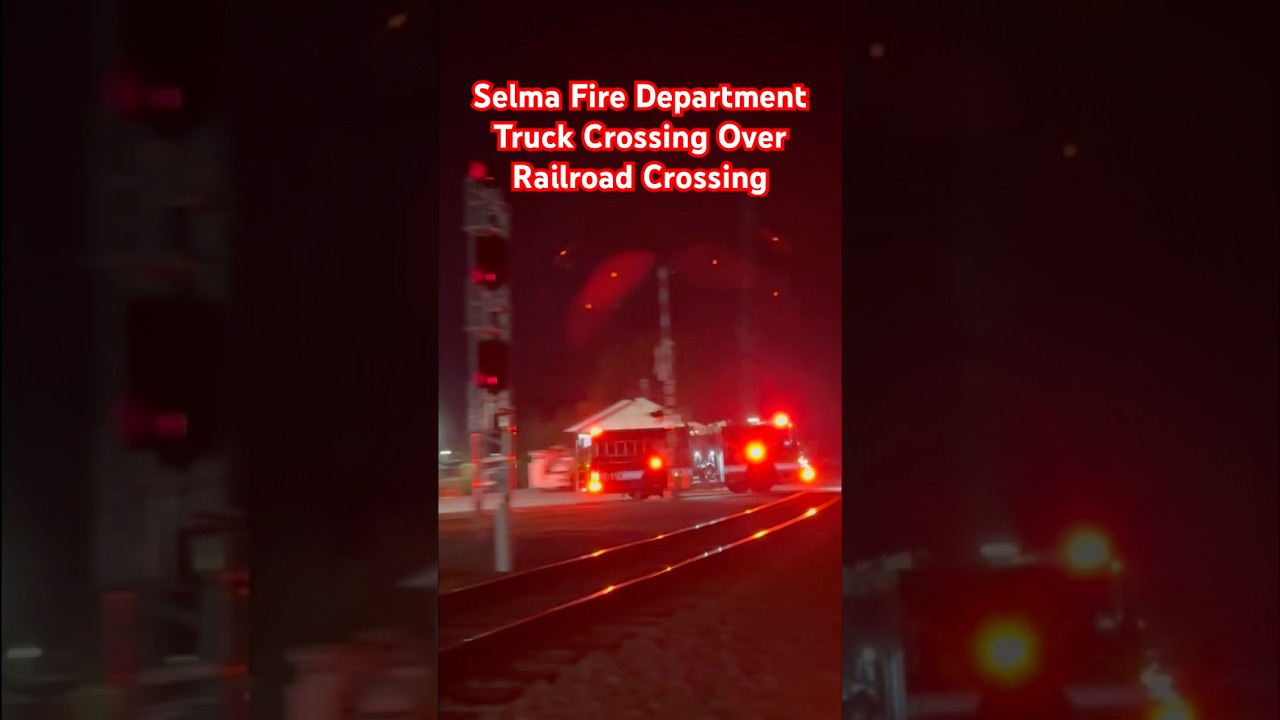 Selma Fire Department Truck Crossing Over Railroad Crossing In Selma, NC