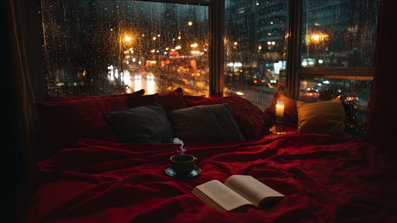 Heavy Rain in a Cozy Bedroom 🌧️ Dark Rain Sounds for Deep Sleep & Anxiety Relief