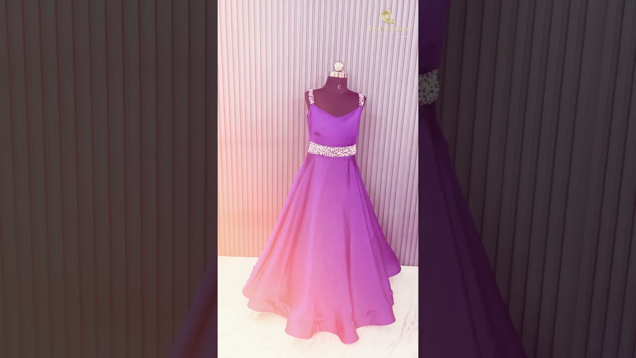 Satin Circular Gown embellished with stones and pearls - Hem queen design Studio