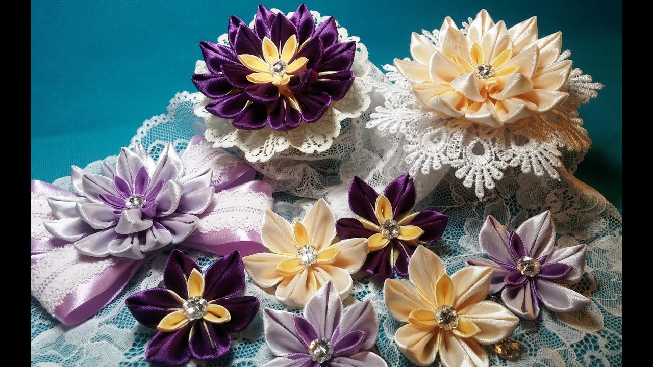 Ribbon flowers:kanzashi from narrow ribbons/Цветы из лент: канзаши из узких лент.МК