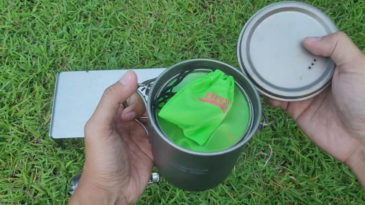 Pot titanium lixada 750ml, Minimalist flat table sumbu langit, BRS UL stove, Cangkir stainless 500ml