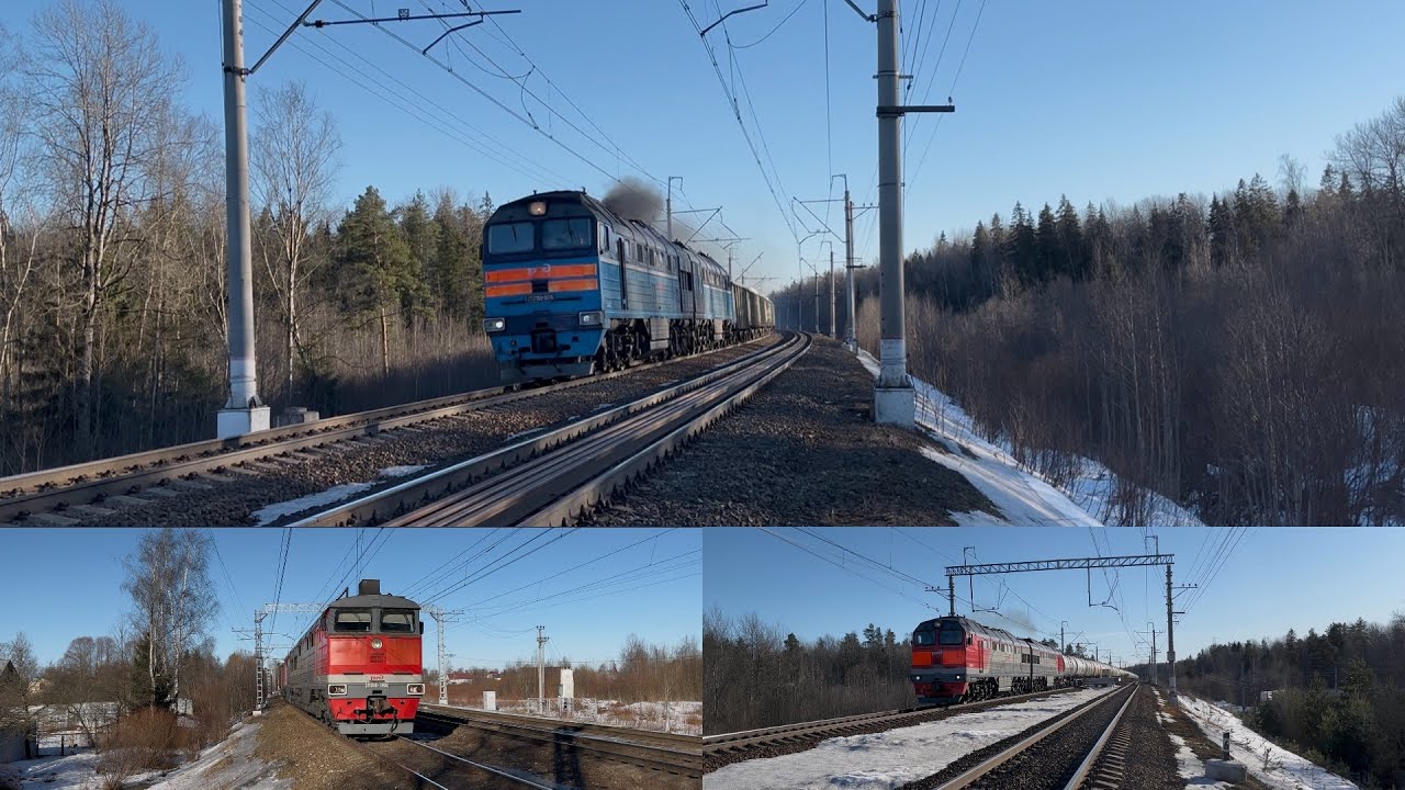 Тройка грузовых на Витебке в первых лучах весеннего солнца 