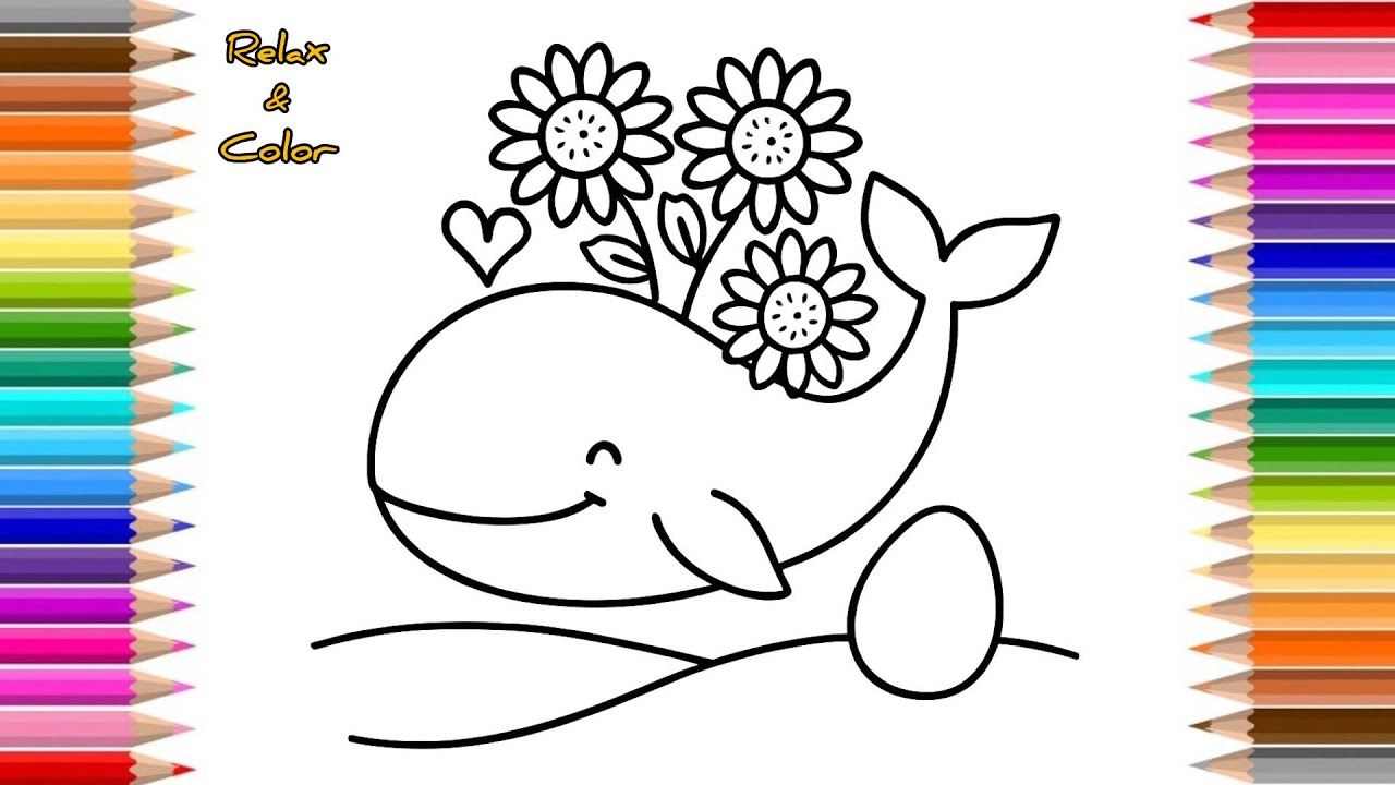 Relax & Color | Whale Coloring Page with Flowers | Calm & Satisfying Coloring
