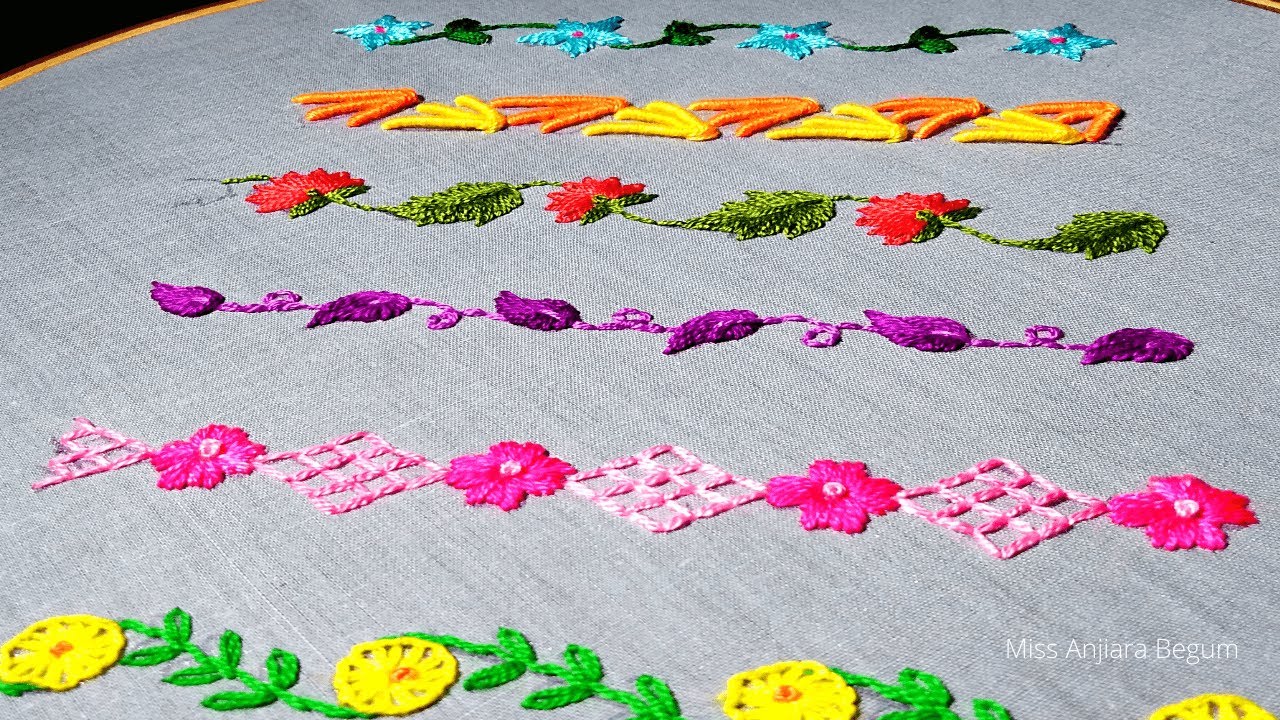 Hand Embroidery Borderline design, Border design for Dress, Easy Border Embroidery Design-186