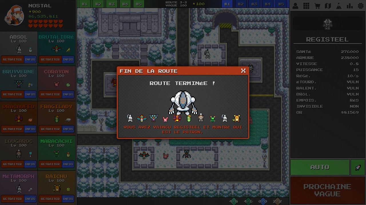 #FIN ROUTE 3-3 BOSS REGISTEEL (VAGUES 1 à 100) - PokéPath TD [PC]