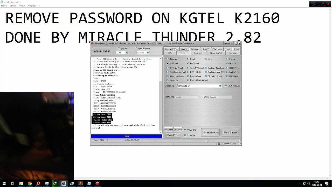 KGTEL K2160 password remove with miracle Box 2.82
