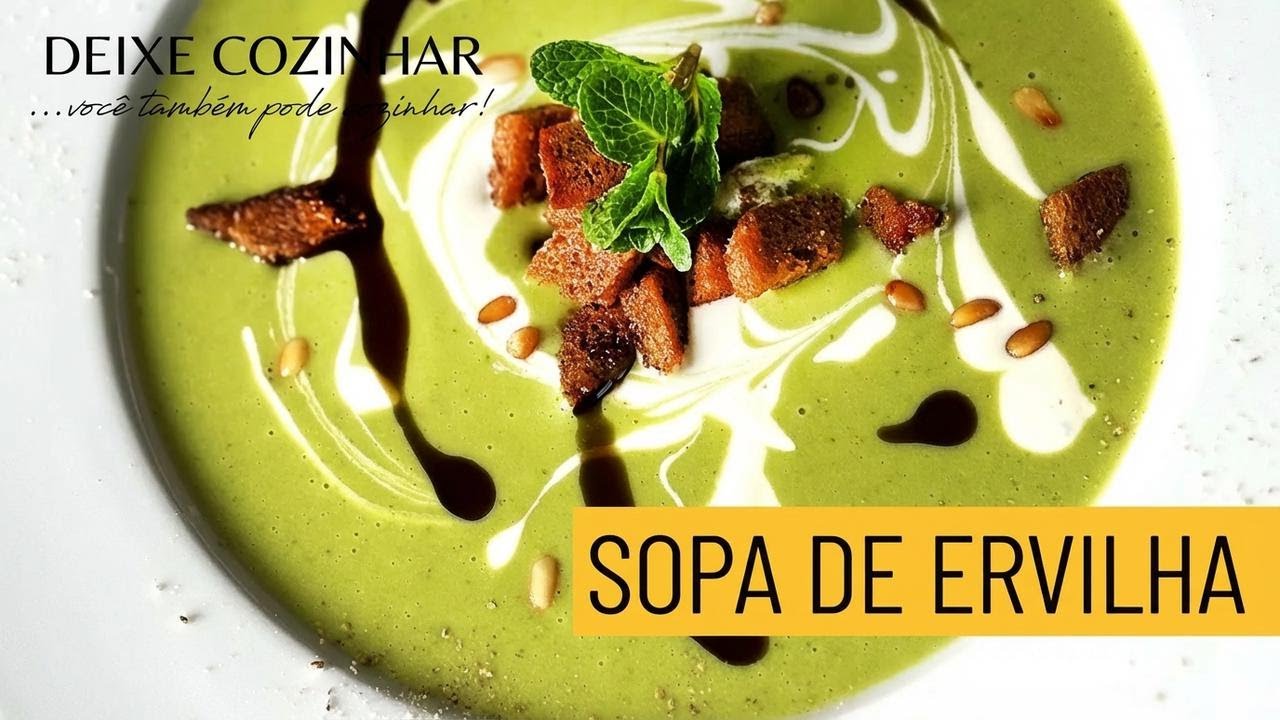 Sopa de ervilha com hortelã e óleo de semente