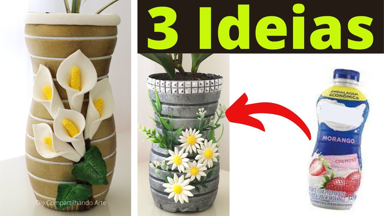 TRANSFORME POTES DE IOGURTE EM LINDOS VASOS ARTESANATO PARA FAZER E VENDER Diy Compartilhando Arte