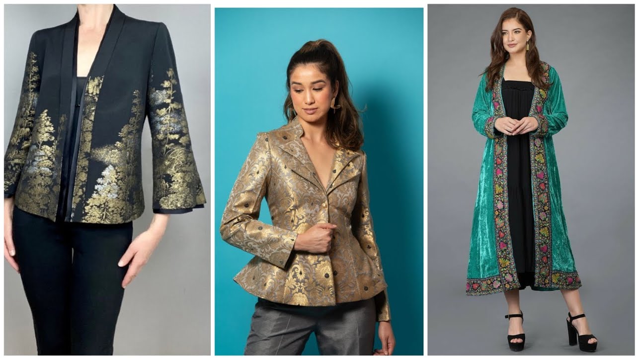 Silk velvet jamawar fabric open shirt dress designs ideas for party function//attractive 