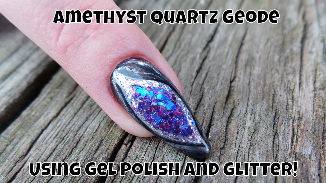 Amethyst Quartz Geode Design using Gel Polish and Glitter