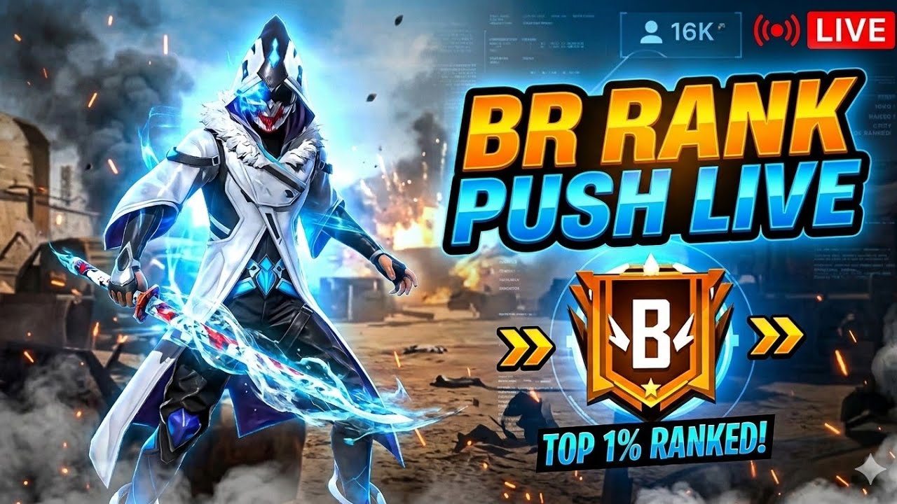 ​🔥 FREE FIRE LIVE: 🔥 BR RANK PUSH TO GRANDMASTER! 🏆 16K VIEWERS! (HINDI)