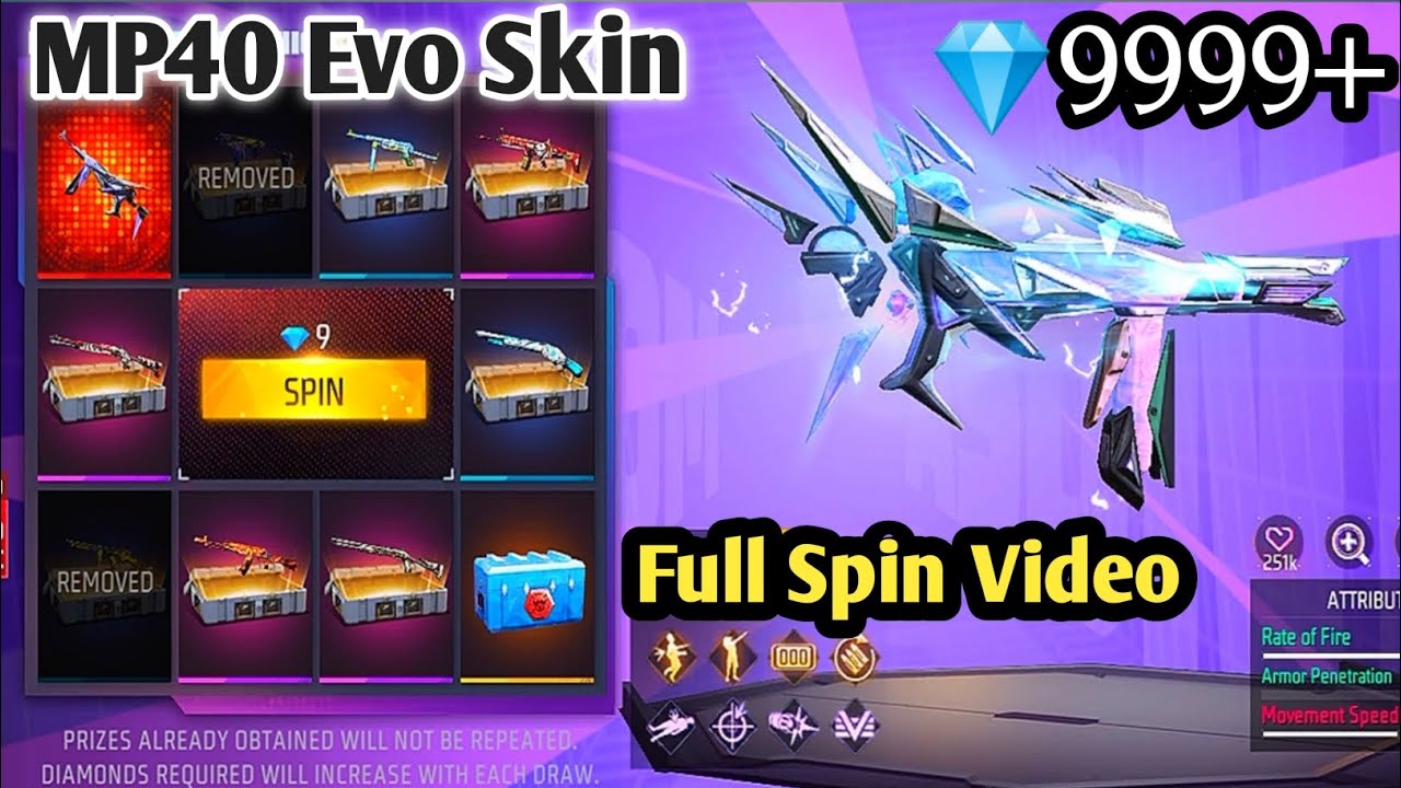 MP40 Evo Gun Skin 🤯 spin Video Alistar 2025 free fire gaming moments guns skins viral old players