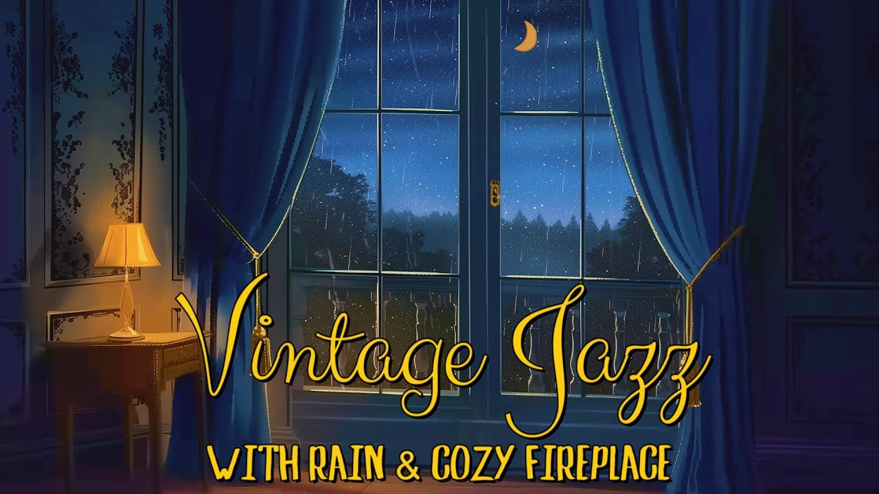 vintage jazz playing in another room and it's raining w/ cozy fireplace