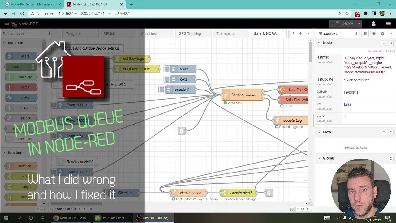 Связь Modbus реализована прямо в Node-Red
