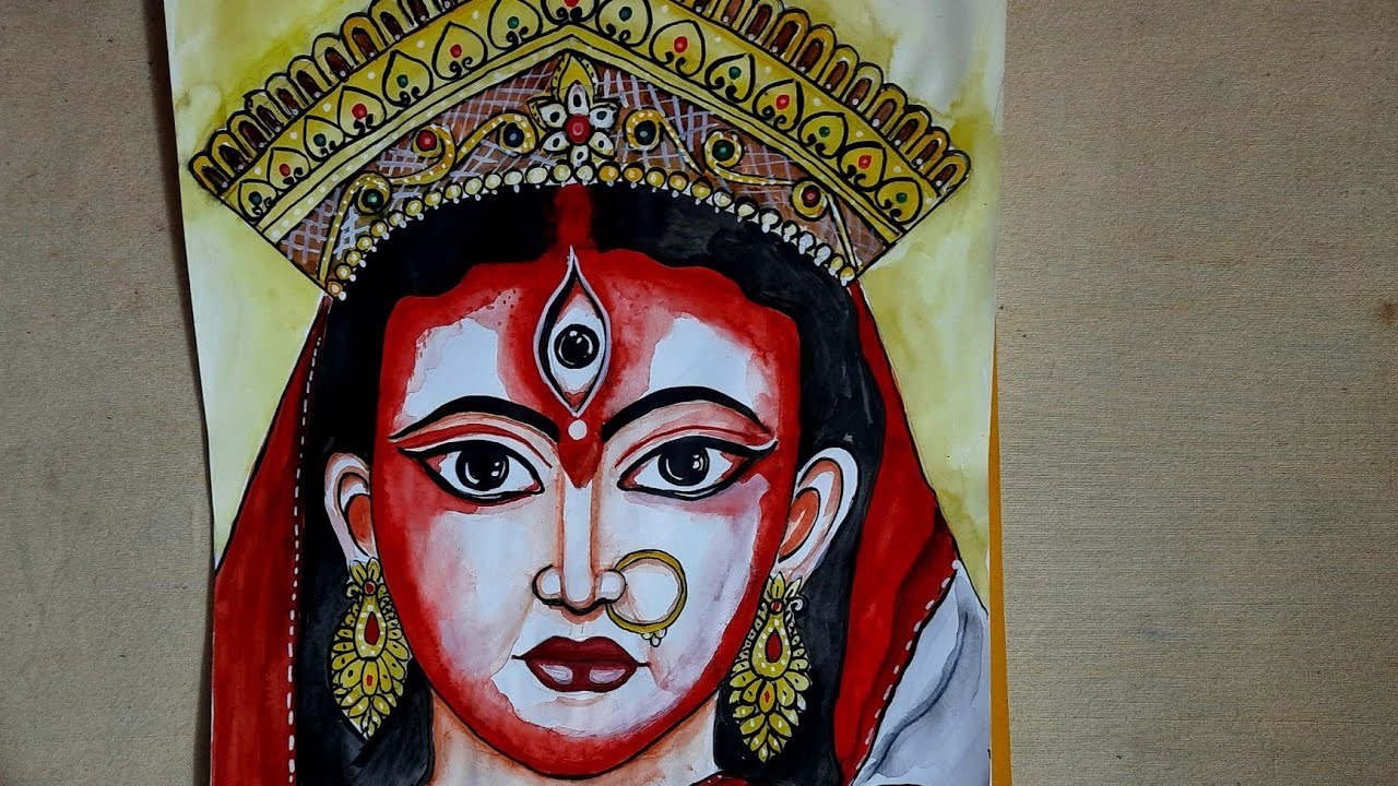 Maa Durga Puja celebration drawing || maa durga drawing step by step || Chaiti Durga drawing |nidal