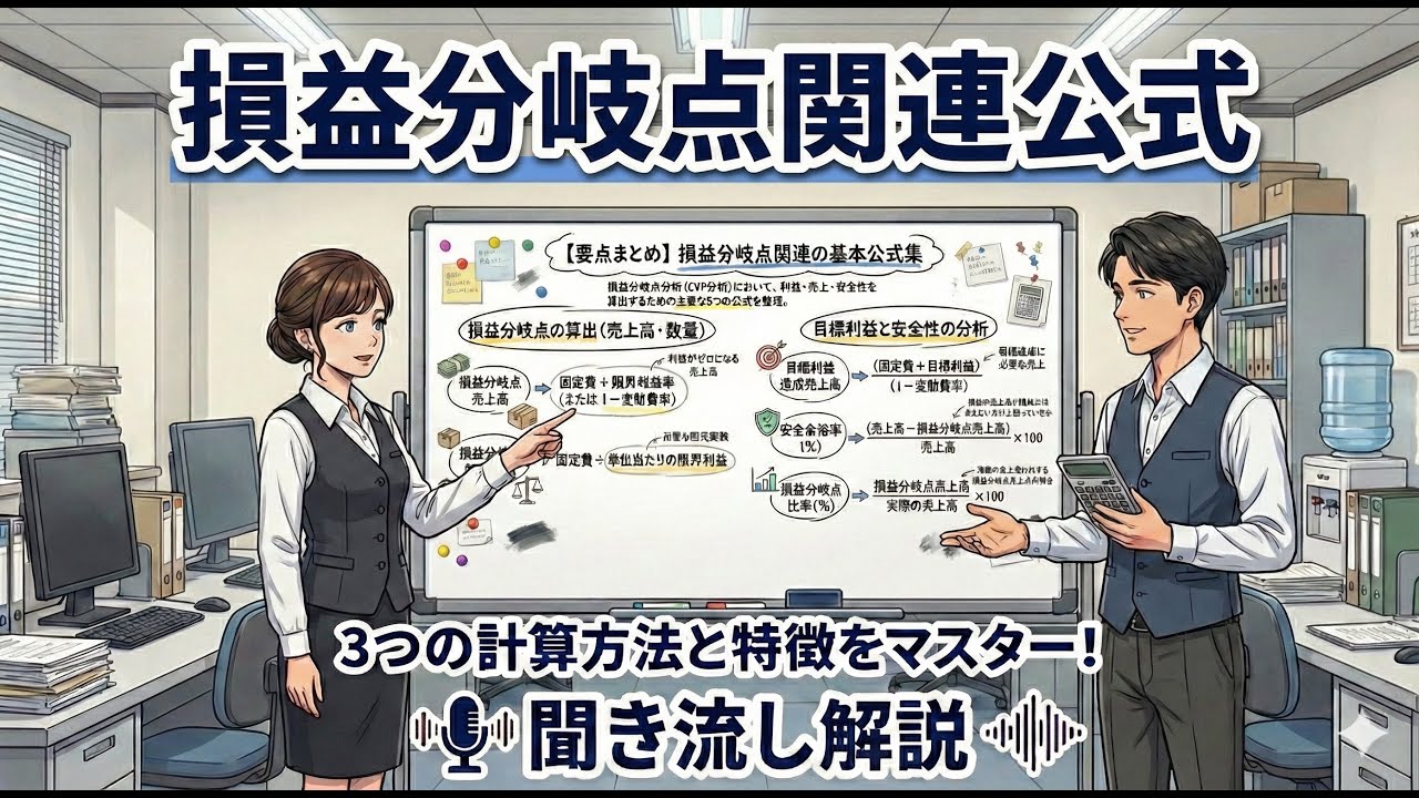 【重要論点・聞き流し】財務会計の基本公式『財務会計の定番ツール 損益分岐点分析（CVP分析）』（事例４）