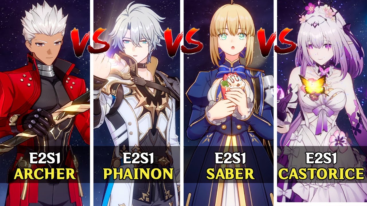 Phainon E2S1 vs Saber E2S1 vs Archer E2S1 vs Castorice E2S1 Comparison Gameplay - Honkai: Star Rail
