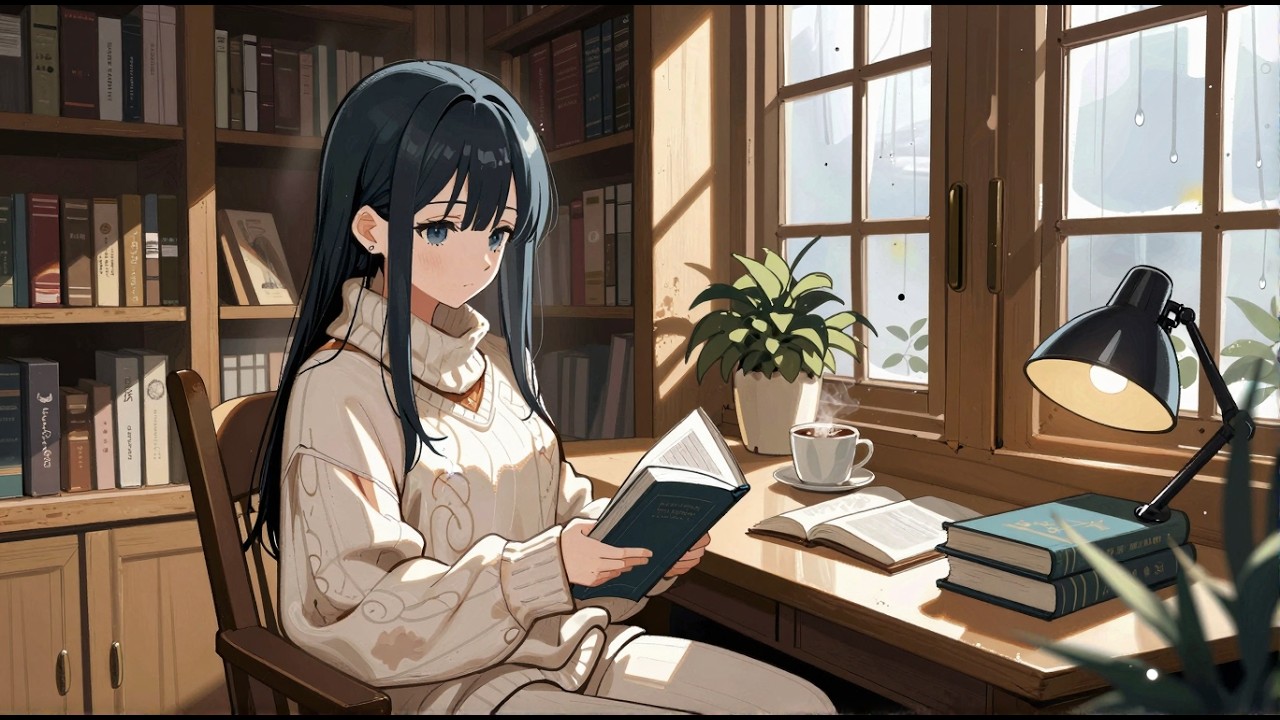 Rainy Study Room Lofi 🌧️ Cozy Anime Girl Reading | Deep Focus Beats for Study / Relax / Work