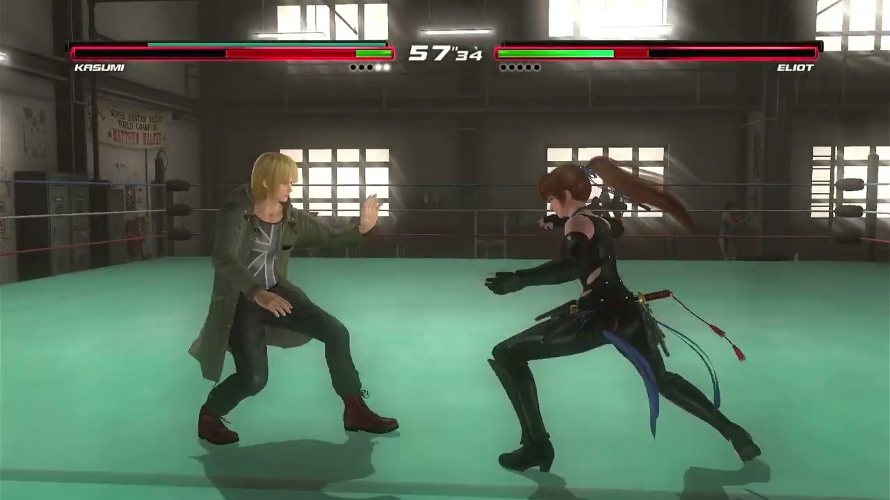 DOA5LR Касуми (Ночная Сакура) и Аяне (C1) против Хаябусы (C1) и Элиота (C2) (Только броски в паре)